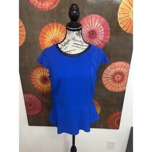 EXPRESS Peplum Blouse W/Zipper Faux Leather & Gold Spike Studs Office Chic Med